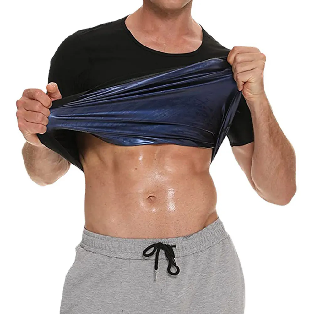 

Mens Sweaty Body Shaping Clothes Tight Fitting Sports Shirt Beer Belly Corset Round Neck Fitness Short Sleeve