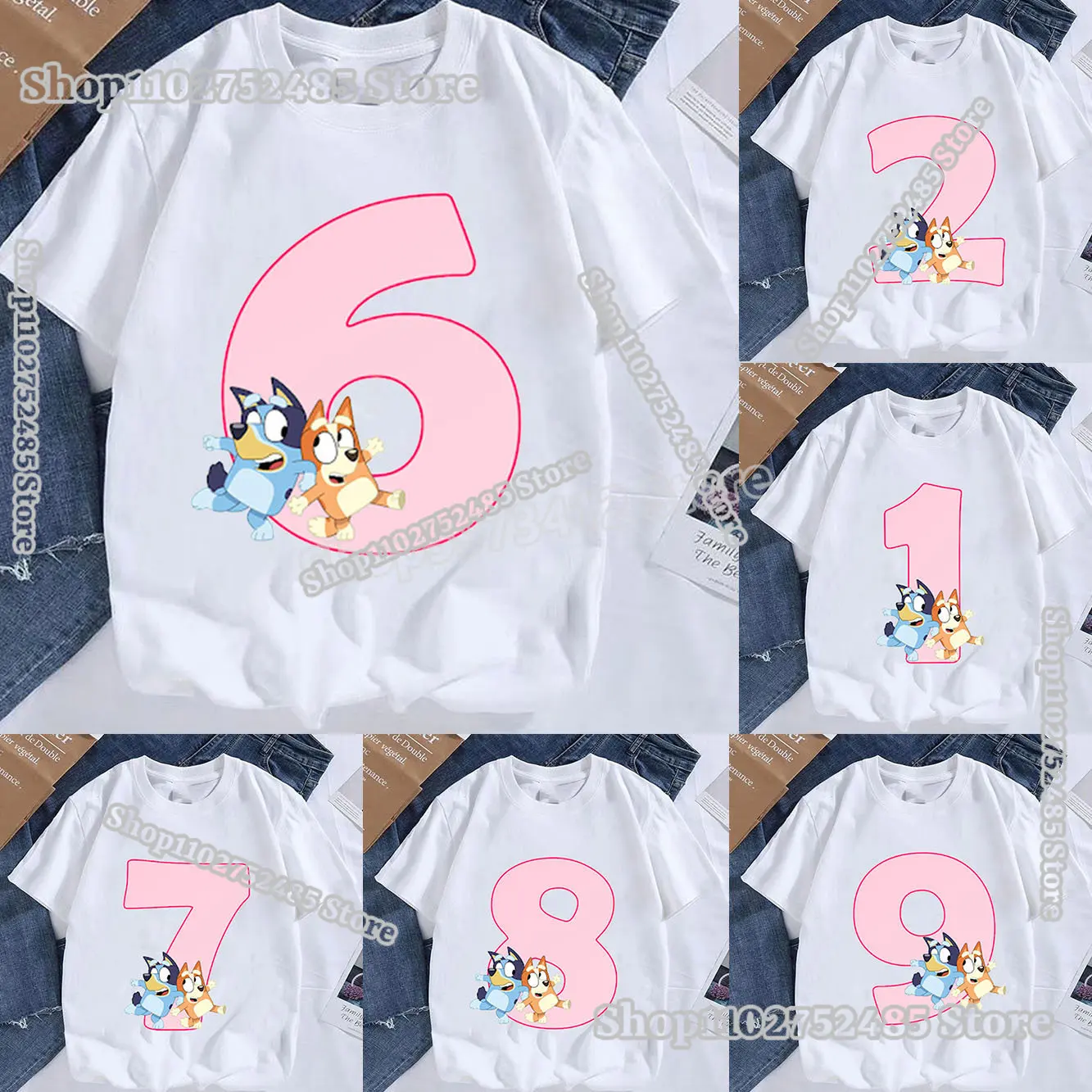 

Blueyies Family Bingo Kids Birthday T Shirt Cartoon Figure Print Tees Shirts Aesthetics Boys Tops Boutique Girls Clothes Kawaii