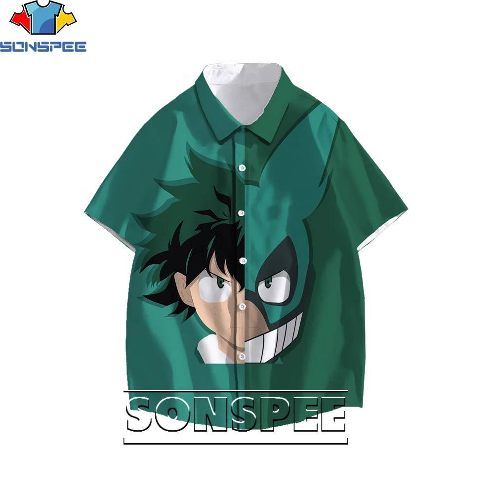 Sonspee 3d imprimir meus heróis acadêmicos dos desenhos animados anime camisa havaiana senhora blusa interessante solto tendência casual personalidade