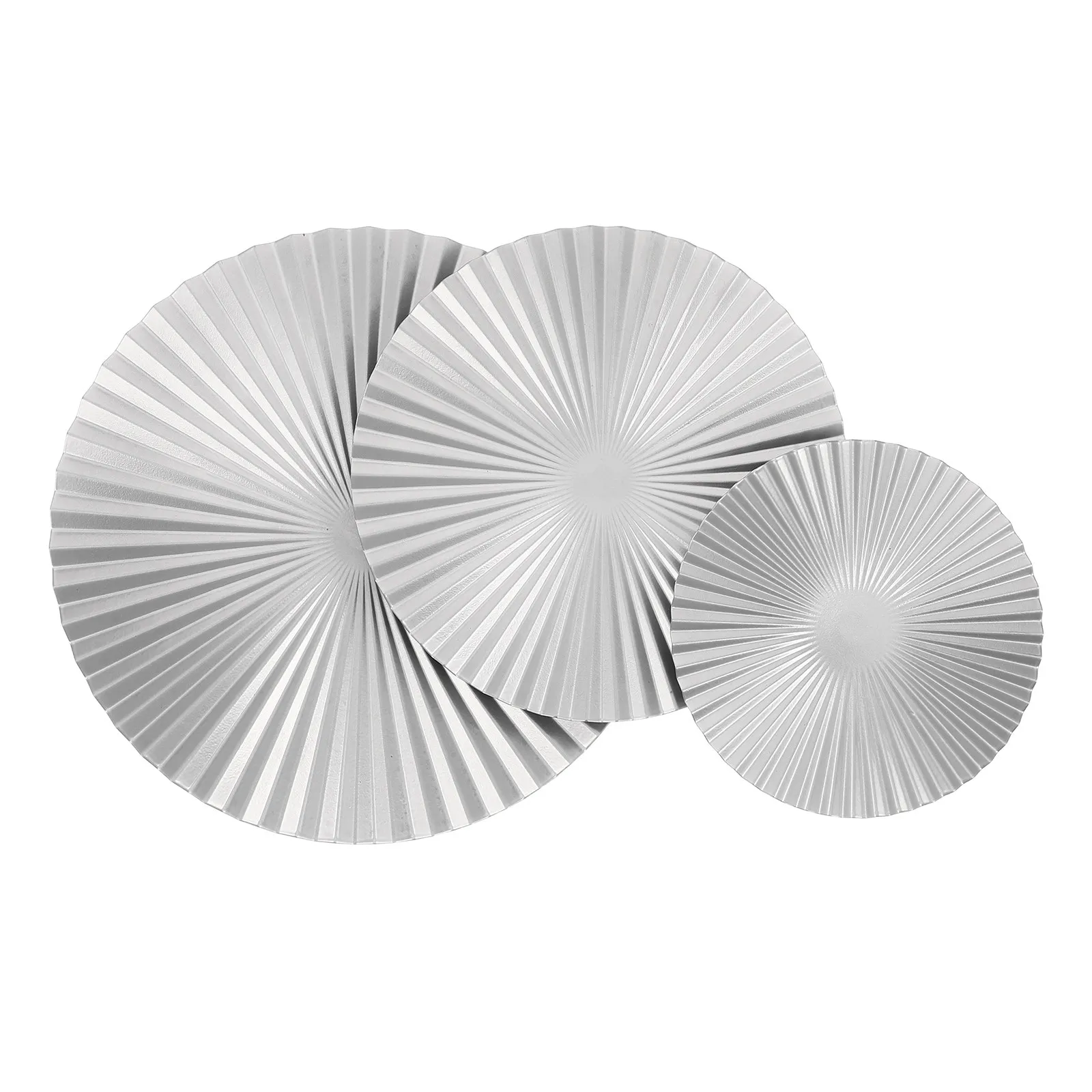 3Pcs Round 3D Ripple Wall Decor Silver Metal Sunburst Radial Plate Modern Hanging Sculptures for Living Room Office Entryway
