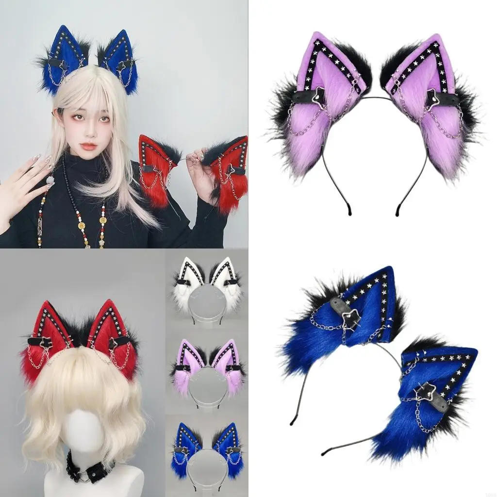 

Cosplay Event Animal Ear Hairband With Bendable Star Chain Decors For Women Girl Y08E