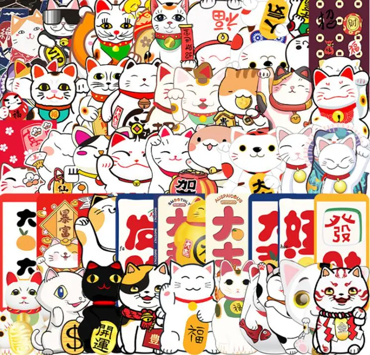 10/30/50pcs   Lucky Cat  Graffiti Waterproof Skateboard Travel Suitcase  Motorcycle  Phone Laptop Luggage Stickers   Decal