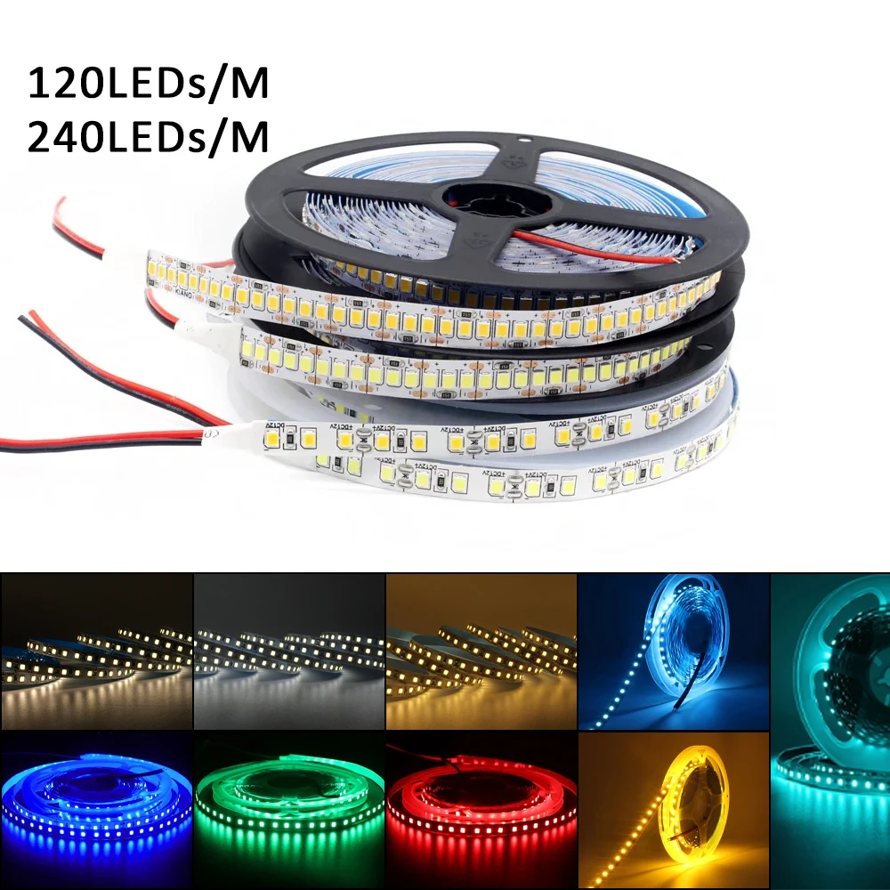 12V 2835 LED Strip Light 120LED/M 240LED/M Warm White Natural White Blue Red Green Yellow Flexible Strip Ribbon Home Decor Light