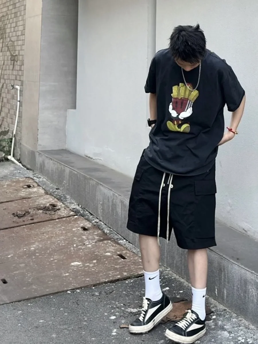 

Хлопковые рабочие брюки свободного кроя с молнией и шнурком, повседневные, модные, молодежные, летние, прямые брюки