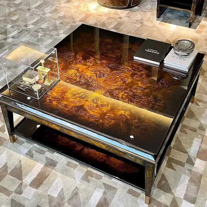 Italian light luxury tree tumor high-gloss paint high-end large and small apartment living room square coffee table corner table