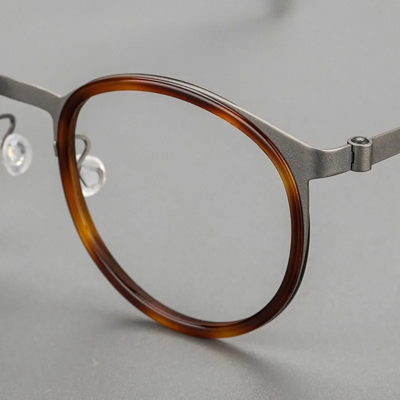 

Denmark Brand Ultra-Light Pure Titanium Retro Round Eyeglass Frame Fashion Acetate Rim Large Face Men Prescription Glasses Frame