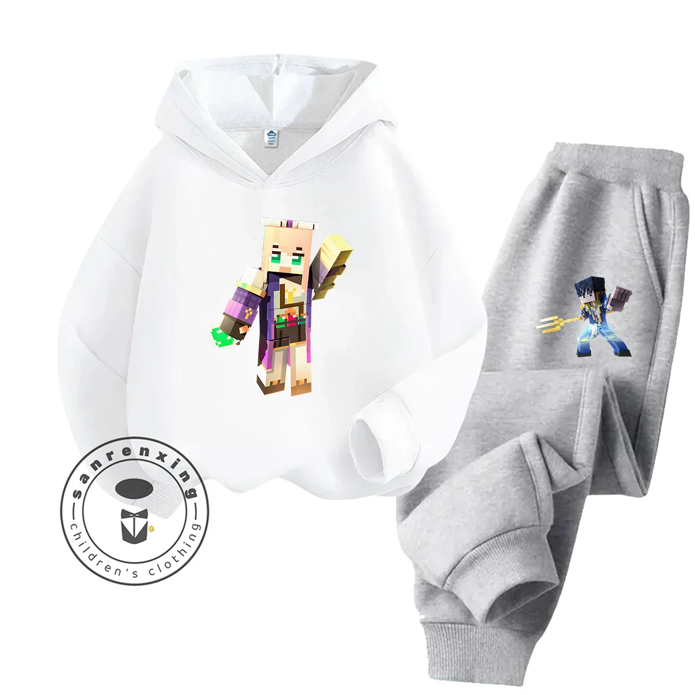 2025 موضة ماينكرافت جديد 2D الكرتون المطبوعة هوديي مجموعة للأطفال المراهقين بنين بنات عادية الخريف الشتاء #5