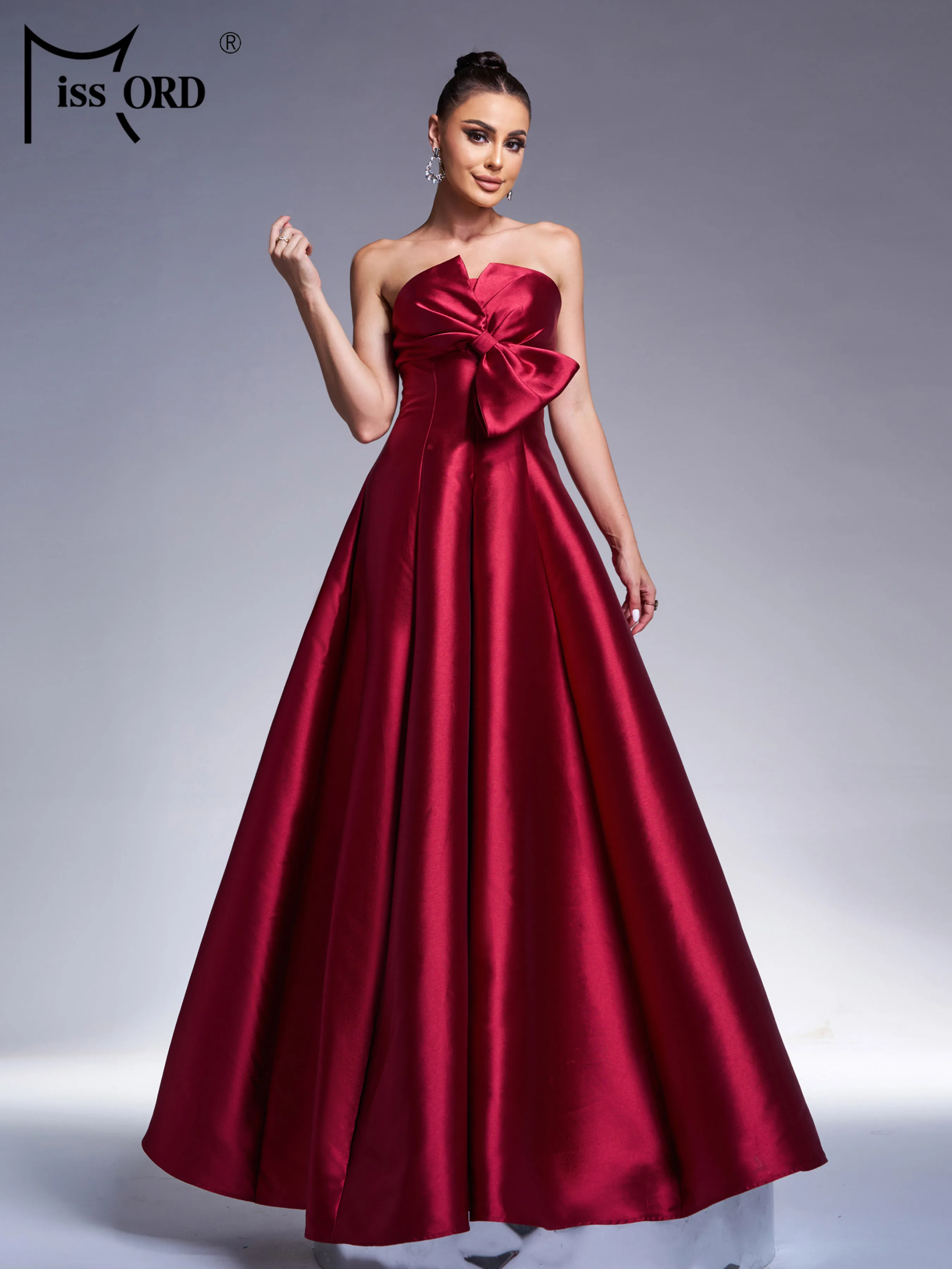 

Missord New Strapless A Line Bow Bride Wedding Evening Wedding Birthday Party Formal Occasion High Quality Luxury Cocktail Dress