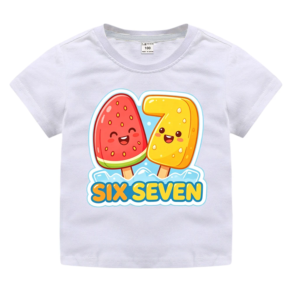 Funny Six Seven Letter 67 Digit Print Kids Fruit Theme Tshirt Boys Girls Summer Short Sleeve Fashion Comfort Shirts