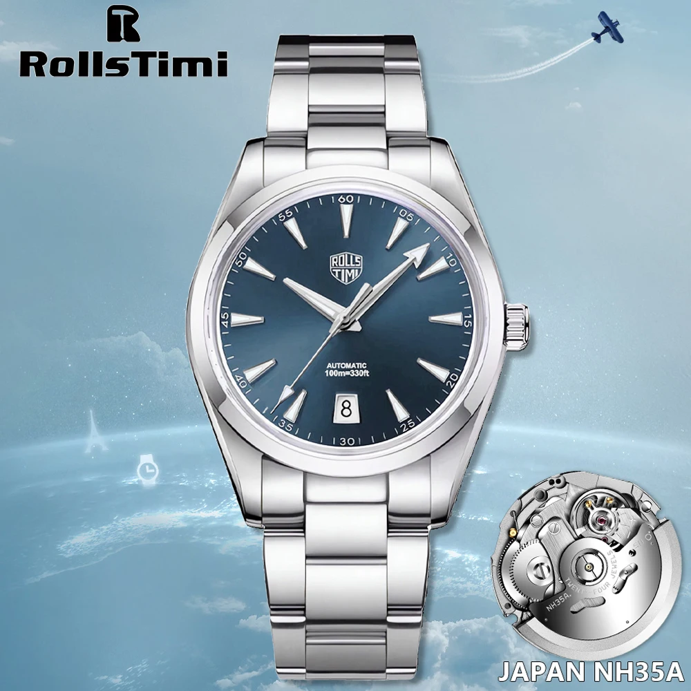 Rollstimi 2024 New 39MM Men\'s Mechanical Watches NH35A Automatic Watch Men AR Coating Sapphire 10Bar BGW9 Luminous Wristwatch