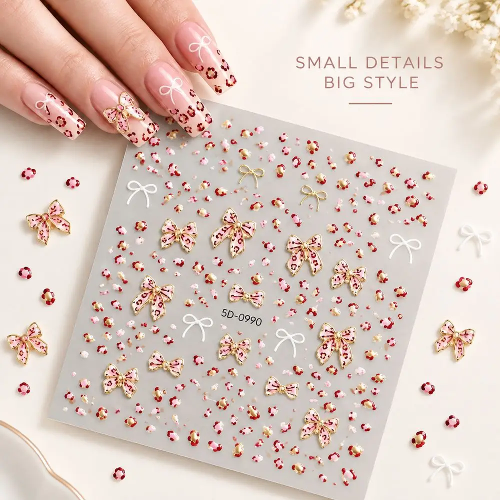 1Pc Y2K Cyber Nail Stickers Leopard Bow Star Accent Pattern Scratch Resistant for Millennium Themed Party DIY Nail Decor Set