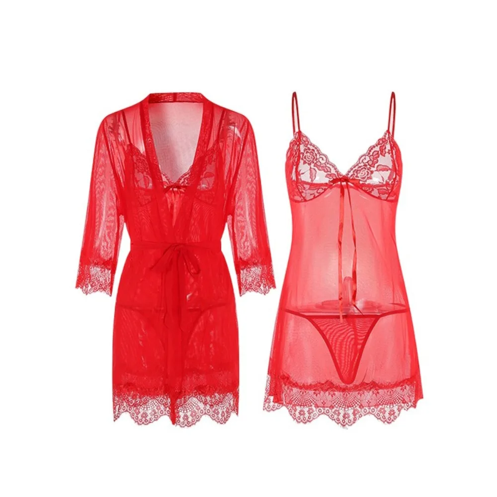 

Прозрачная кружевная ночная рубашка на подтяжках с глубоким v-образным вырезом и открытой спиной, сетчатая ночная рубашка на бретельках, женское нижнее белье, одежда для сна из ледяного шелка, комплект халатов для дома