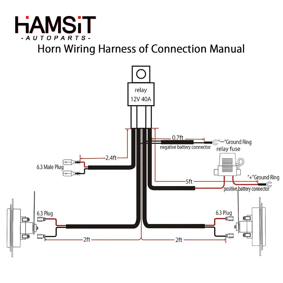 Hamsit 12V Horn Wiring Harness Relay Kit For Car Truck Grille Mount Blast Tone Horns