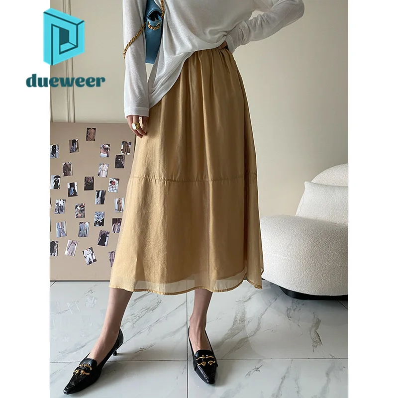 DUEWEER Mesh Layered Schwarz Langen Rock Elegante frauen Sommer Rosa Midi Röcke Koreanische Mode Bohemien Outfits Flowy Streetwear