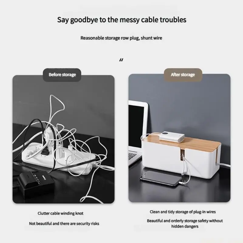 M5TD Natural And Plastic Power Cable Storage Box Wire Management Case For Neat Desk or Living Room