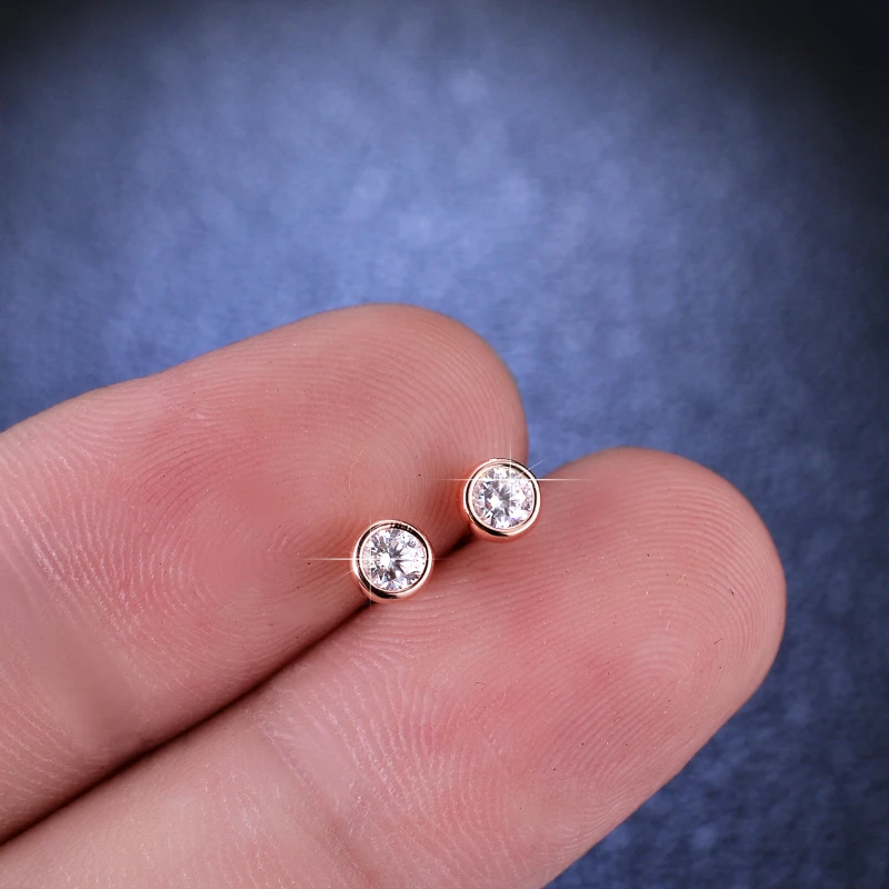 Rose Gold 3mm Moissanite Silver 925 Stud Earrings Trendy Engagement Wedding Women Earring Gift