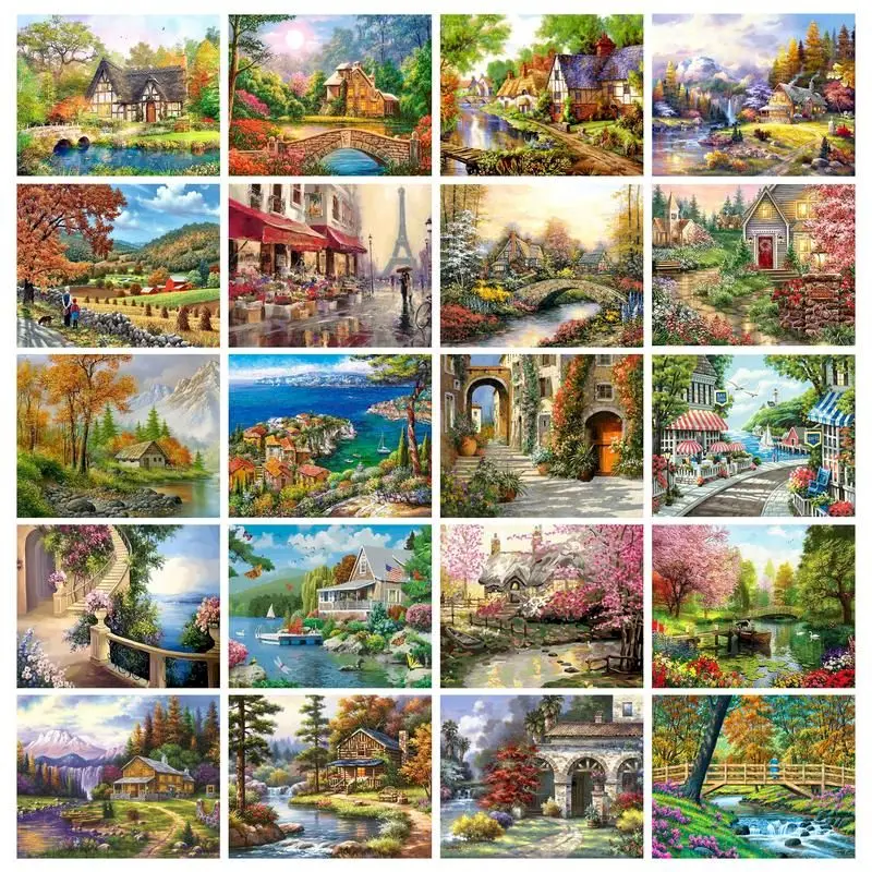 

GATYZTORY Frame DIY Painting By Numbers For Adults Village Drawing By Numbers Scenery Wall Art Acrylic Paint For Home Decor Art