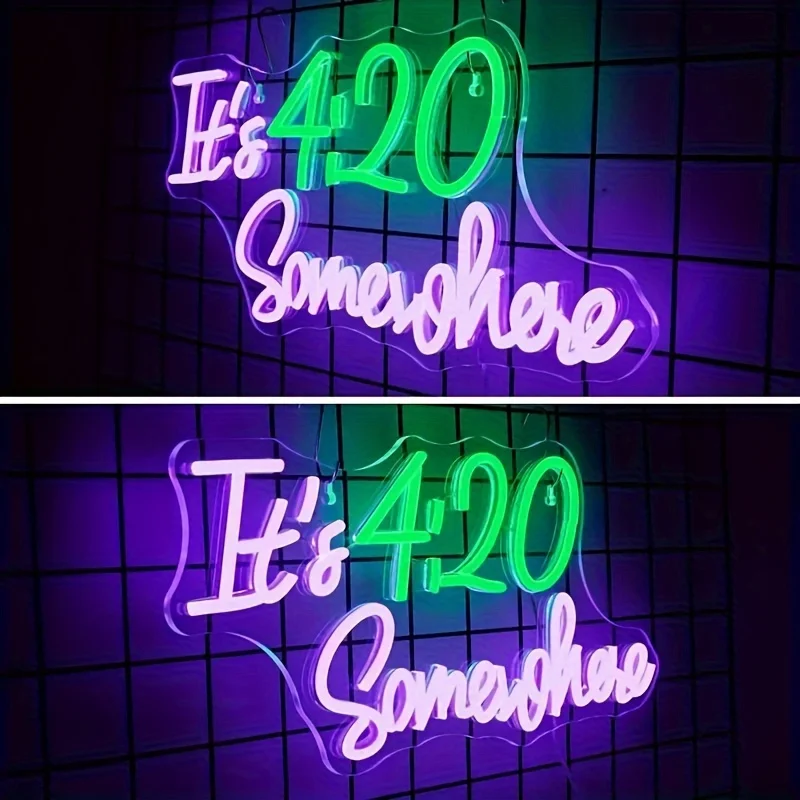 LED Neon Sign It's 4:20 Somewhere Neon Light Sign for Game Room Bedroom Bar Living Room Party Cafe USB Dimmable Wall Decor Gift