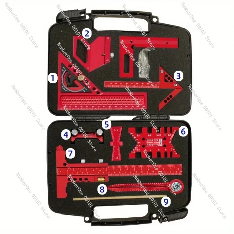 10Pcs Woodworking Measuring Tool Kit With Storage Case Layout & Board Splicing Auxiliary Set