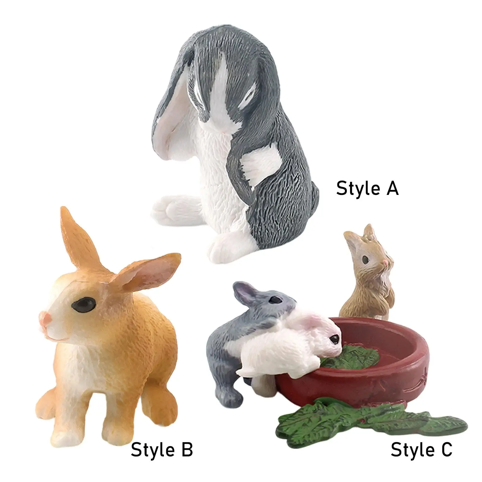 Mini Rabbit Figurine Model Desktop Ornaments Hand Painted Realistic Detailed Action Figures for 3+ Years Old Boys Girls Children