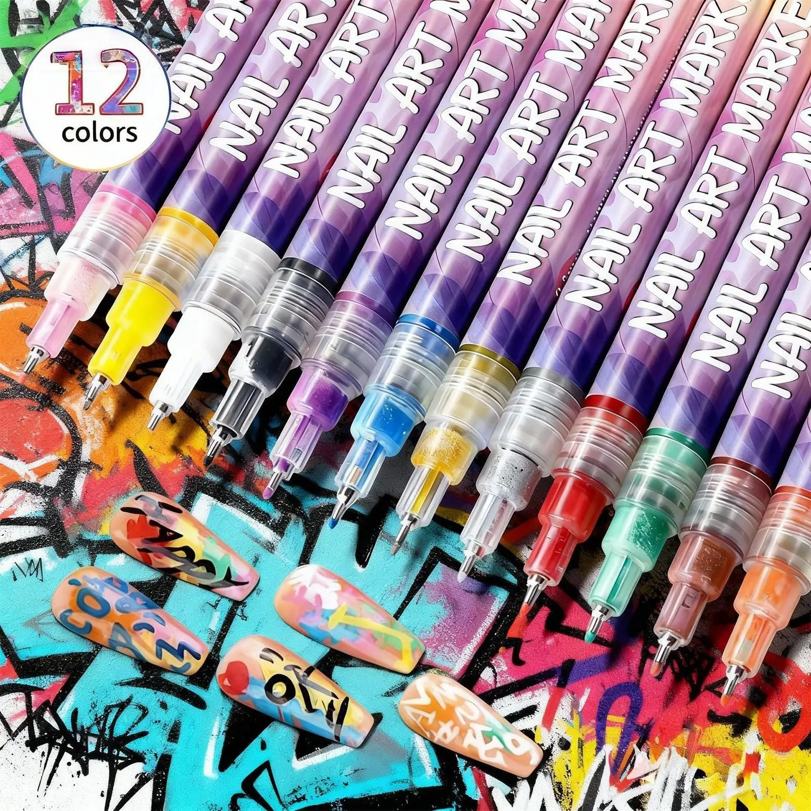 12 Pieces Nails Art Drawing Graffiti Nail Polish Waterproof Painting Liner Pen DIY 3D Abstract Lines Flower Nail Manicure Tools