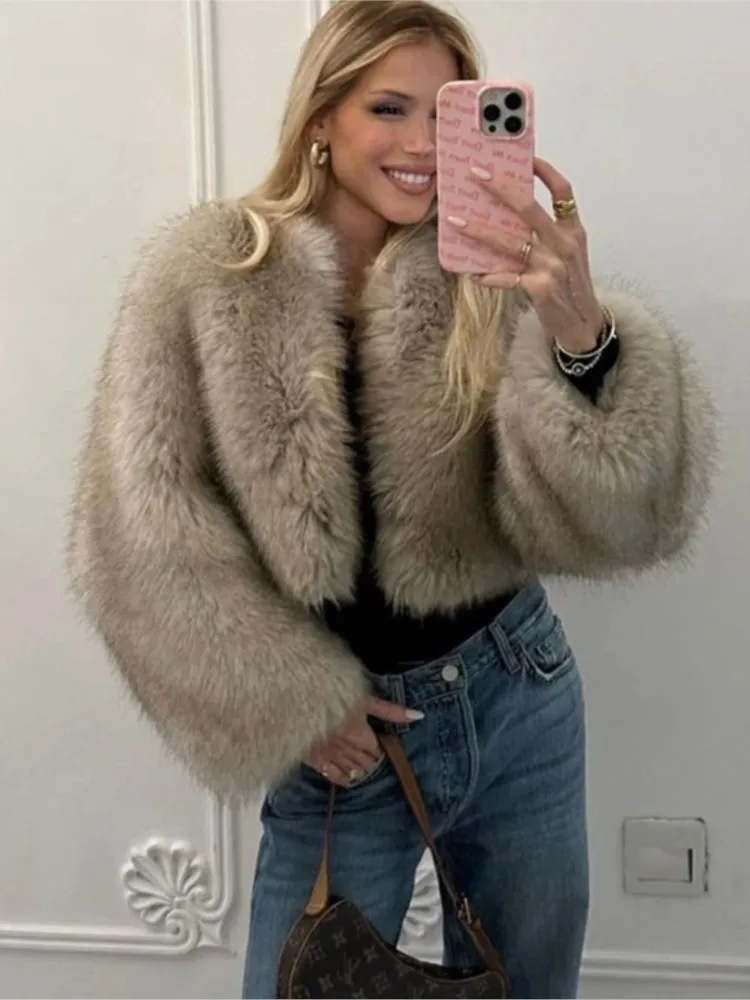 

Thermal Gradient Cropped Winter Women's Faux Fur Coat Female's Artificial Fur Jacket Coat Eco Detailed Faux Fur Coat For Lady