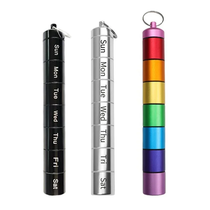 

Weekly Pill Box 7 Grids Pills Tablets Box Portable Medicine Container with Keychain Metal sealed Storage Case Waterproof