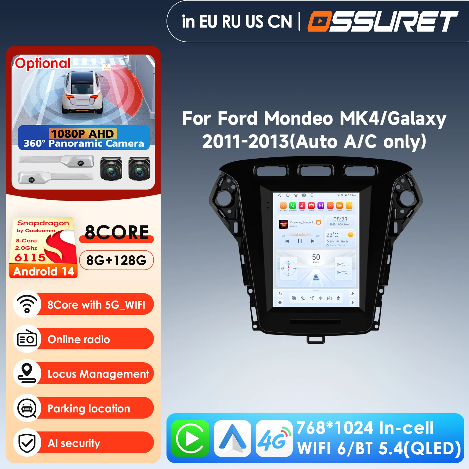 9.7 inch 4G LTE CarPlay Android Auto Car Multimedia Player for Ford Mondeo MK4 /Galaxy 2011-2013 GPS Navigation Stereo Head Unit
