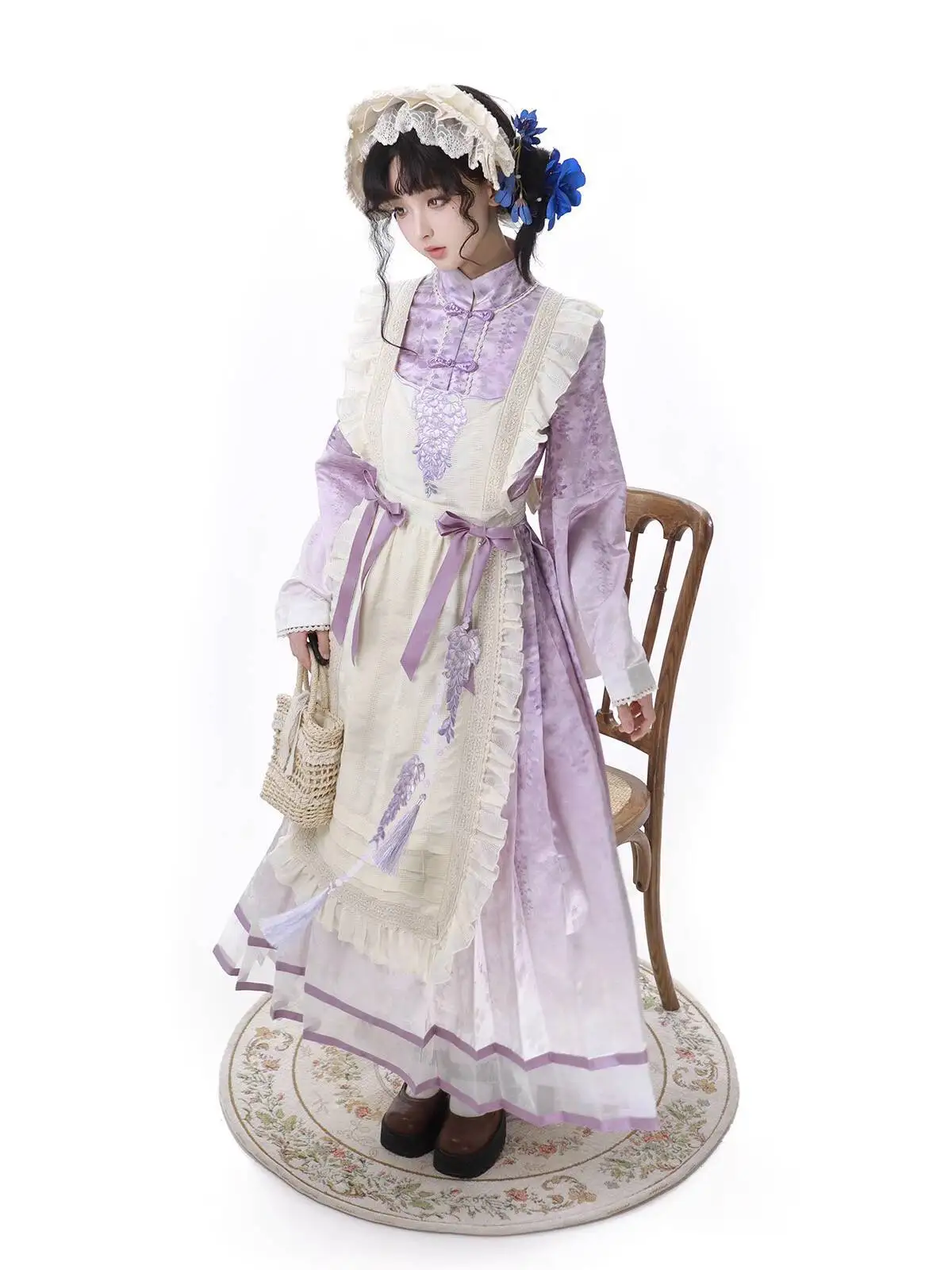 

New Chinese Style Wisteria Op Lolita Daily Guofeng Fiesta Carnival Halloween Cos Cosplay Apron Dress Purple