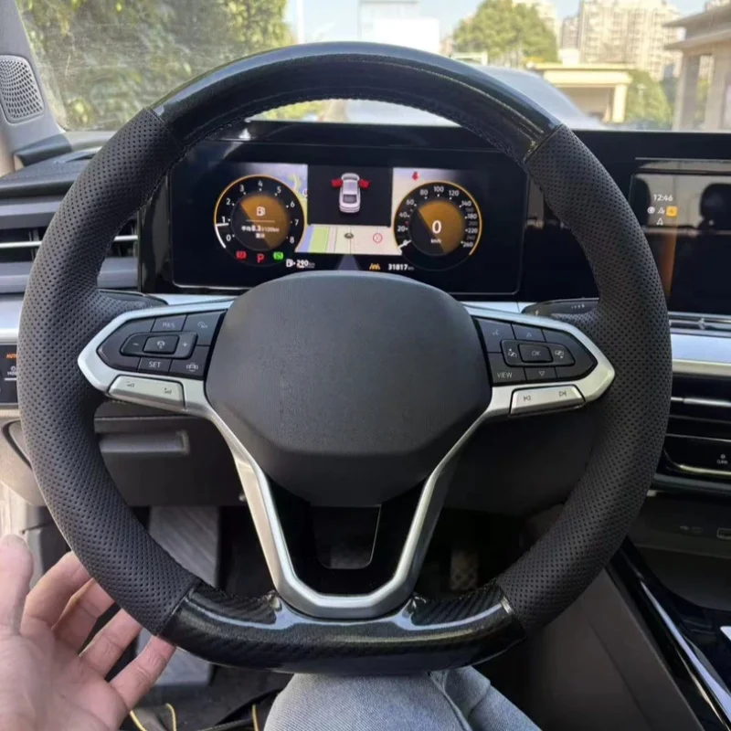 

Hand-Sewn Carbon Fiber Leather Car Steering Wheel Magotan GTE Passat ID4 Accessories Steering Wheel Cover For Volkswagen ID3