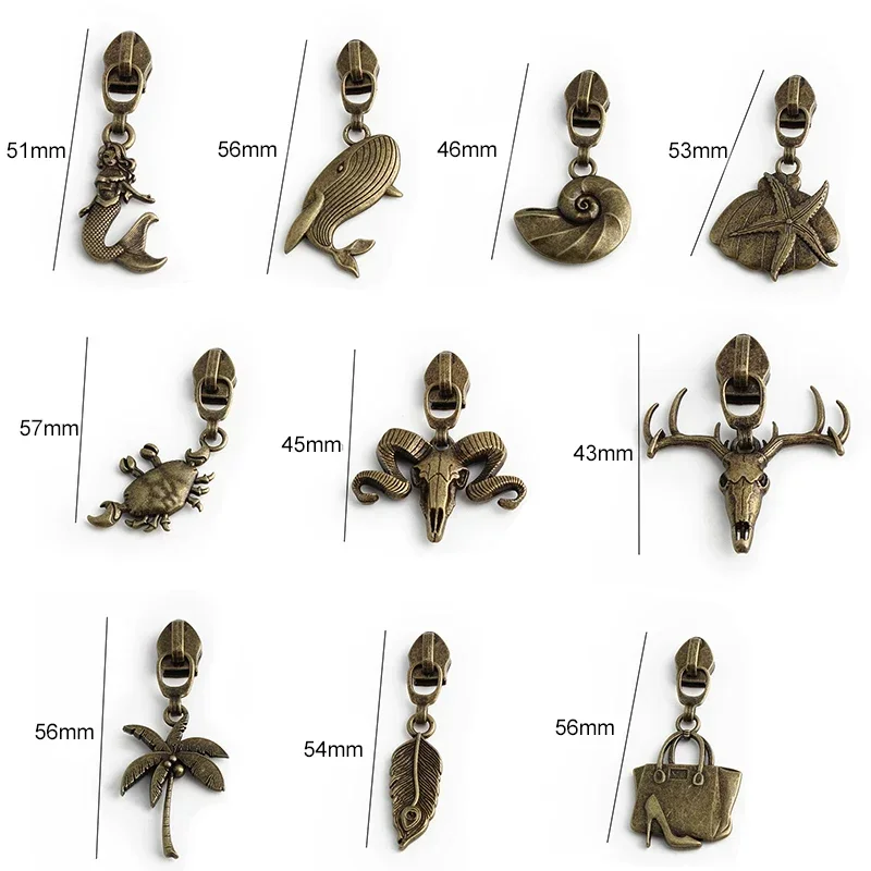 10/30/200PCS Sheep,Deer Shape 5# Nylon Metal Zipper Puller For Replace Clothes Bags Zip Head Repair Kit DIY Sewing Accessories