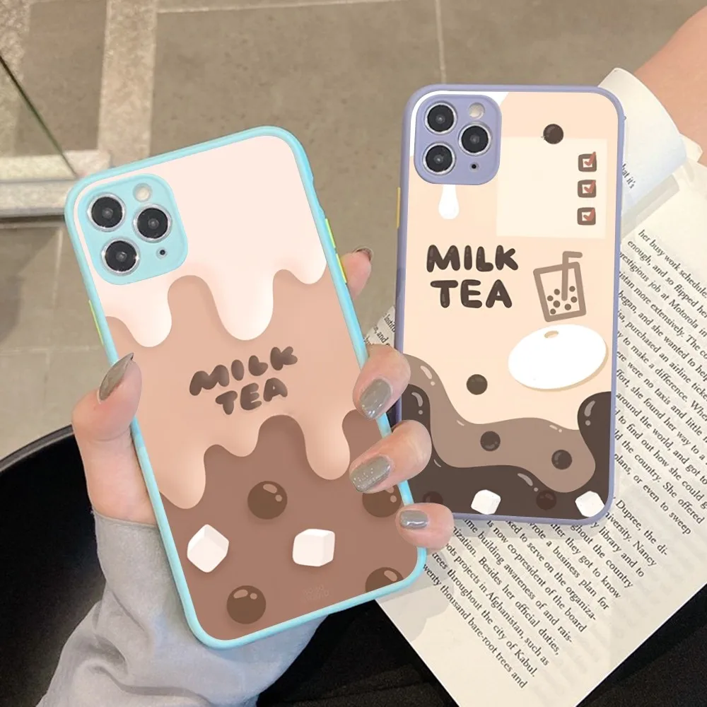 

Fashion Cartoon Milk Tea Phone Case For IPhone 14 11 12 13 Mini Pro Max 8 7 Plus X XR XS MAX Translucent Matte Cover