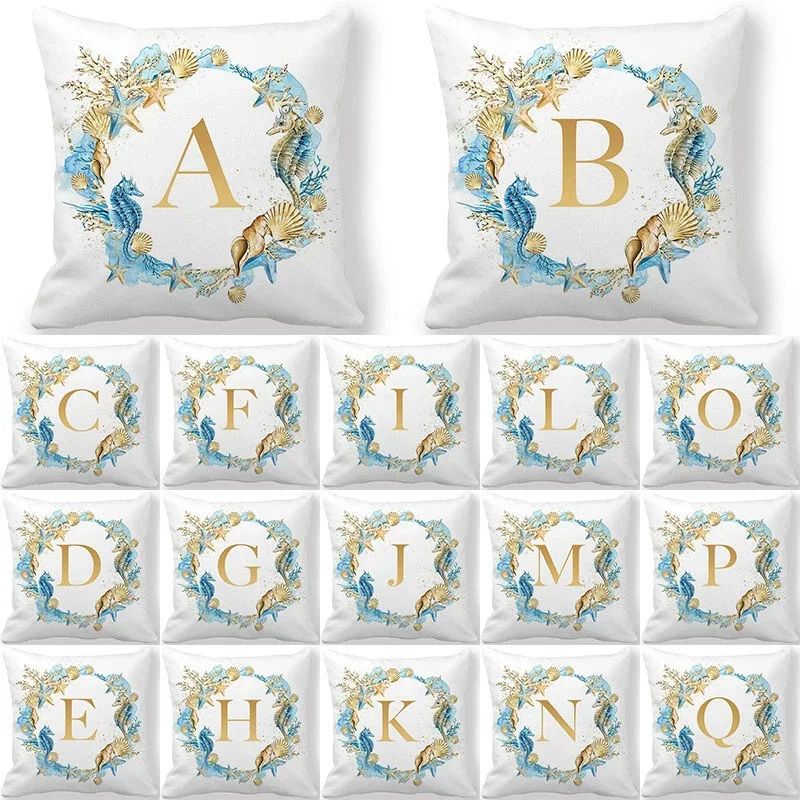 Ocean Gold Alphabet Decorative Polyester Pillowcase 45 * 45CM Sofa Home Decoration Pillowcase 41023