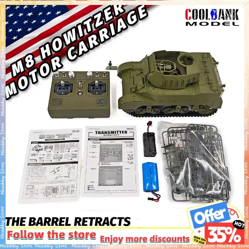 

1/16 RC Tank World War II Tank US M8 how itzer Motor Carriage with Smoke Turret Rotation 360° Tempo Adult Kids Model Tank