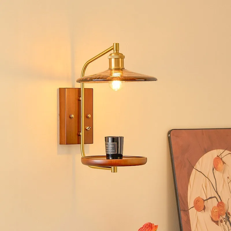 French vintage wall lamp, living room feature wall, dining room ambient light, vintage solid wood bedroom bedside night light