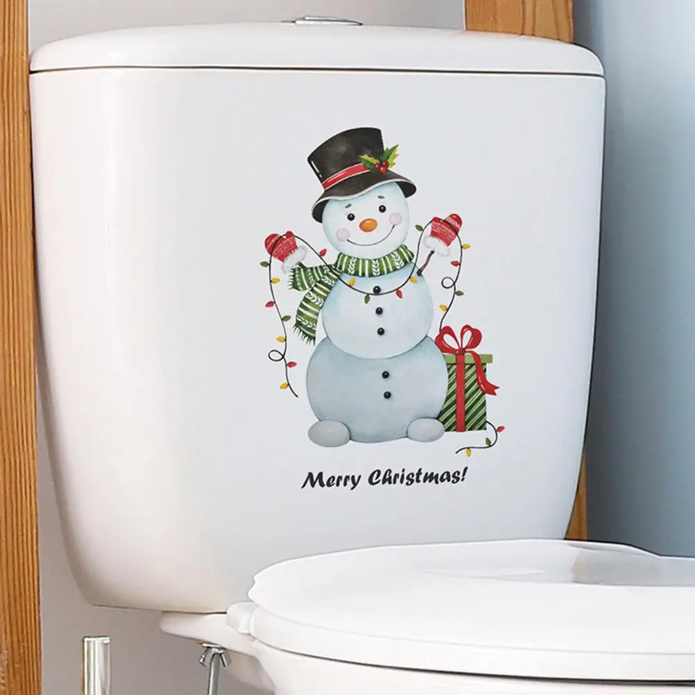 Xmas Toilet Stickers Christmas Snowman Pattern No Trace Stickers ForToilet Self-adhesive Long-lasting Wall Stickers Home Decor