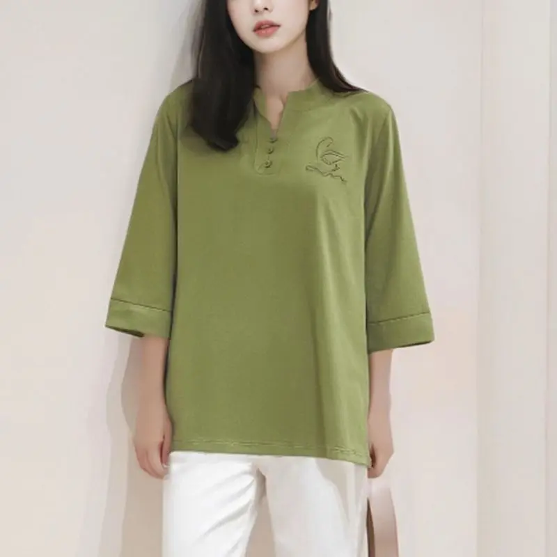 

New T-shirt for Women High-end Women's Three-quarter Sleeve New Chinese Top
