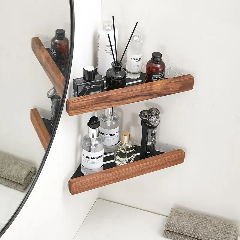 Bathroom Wood Corner Shelf Wall Mount Shelf Organizer Toilet Storage Rack Triangle Rack Shower Organizer