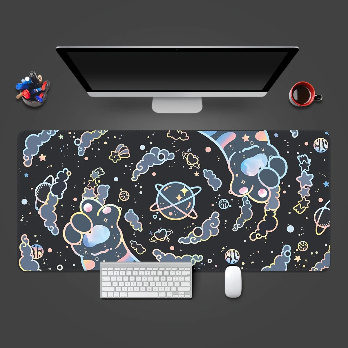 

The oversized starry sky cat paw gaming mouse pad is washable and anti-slip rubber, suitable for office or gaming Settings