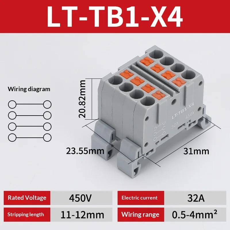 Push-in-Klemmenblock, Mehrfach-Ein- und Ausgangsklemme, Schnellverbindung von Drähten, DIN-Schienen-Kabelverbinder, Universelle Anschlussdose TB1-X6D