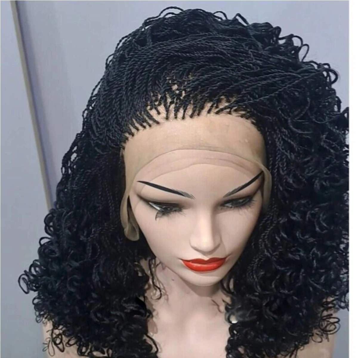 14 inch 5x5 lace Micro Twist Curly Braided Wig, knotless wig  display picture 2