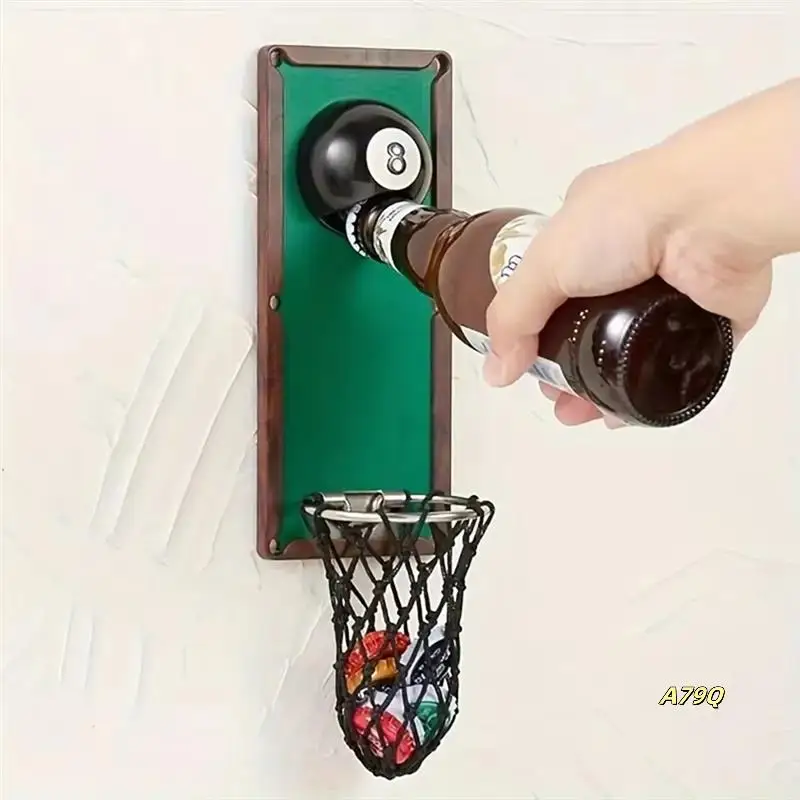 

Wall-Mounted Billiard Bottle Opener With Magnetic Cap Collector, Ideal For Home Patio Bar Decoration