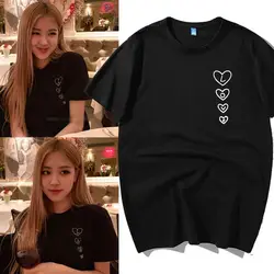 Blackpink Park Caiying Rose with The Same Black Love Short-sleeved T-shirt Women's Loose Half-sleeved Clothes Tide