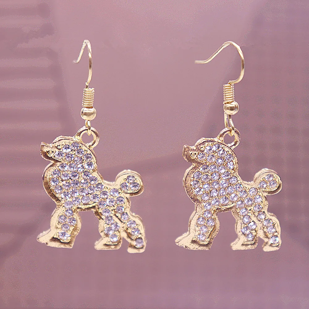 Metal Clear Rhinestone Inlay Animal Pretty Poodle Society Earrings For Women