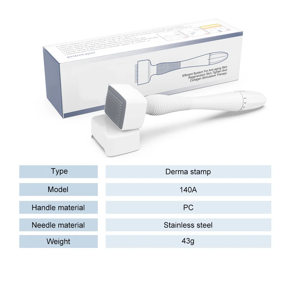 Titânio ajustável Derma Roller Stamp, Titânio Microneedling, Aplicador de soro Fine Touch, Mesoterapia Facial, 140 Pinos