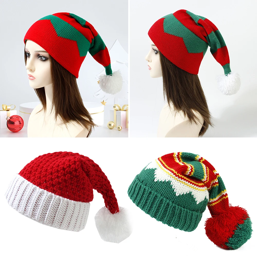 Adult Baby Christmas Hat Cute Navidad Hat Pompom Knitted Adult Child Soft Beanie Santa Claus Hat New Year Kid Gift Xmas Decorate