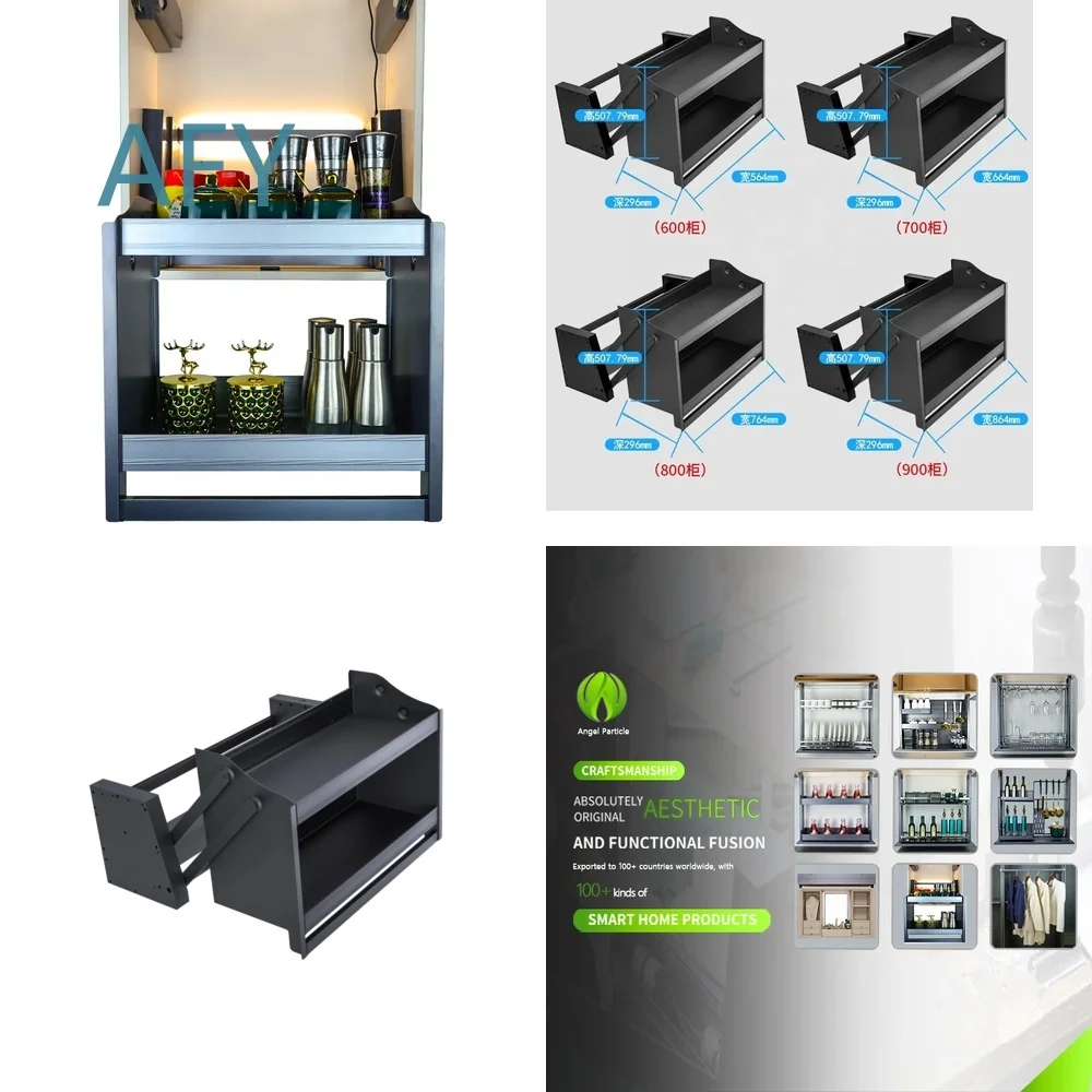 Wholesale Electric Lift Cabinet for Kitchen Wall Mount Pull Down Storage Rack Stainless Steel Large Capacity Cabinet