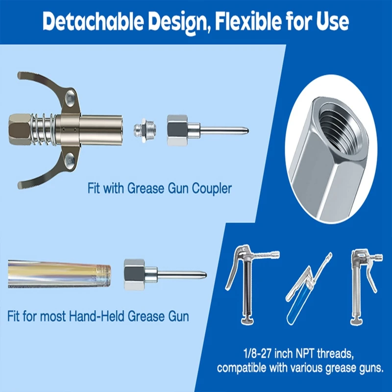 Narrow Needle Nozzle Grease Adapter With Hardened Steel Tip, Needle Nose Grease Dispenser With 1/8 Inch NPT Thread Easy Install