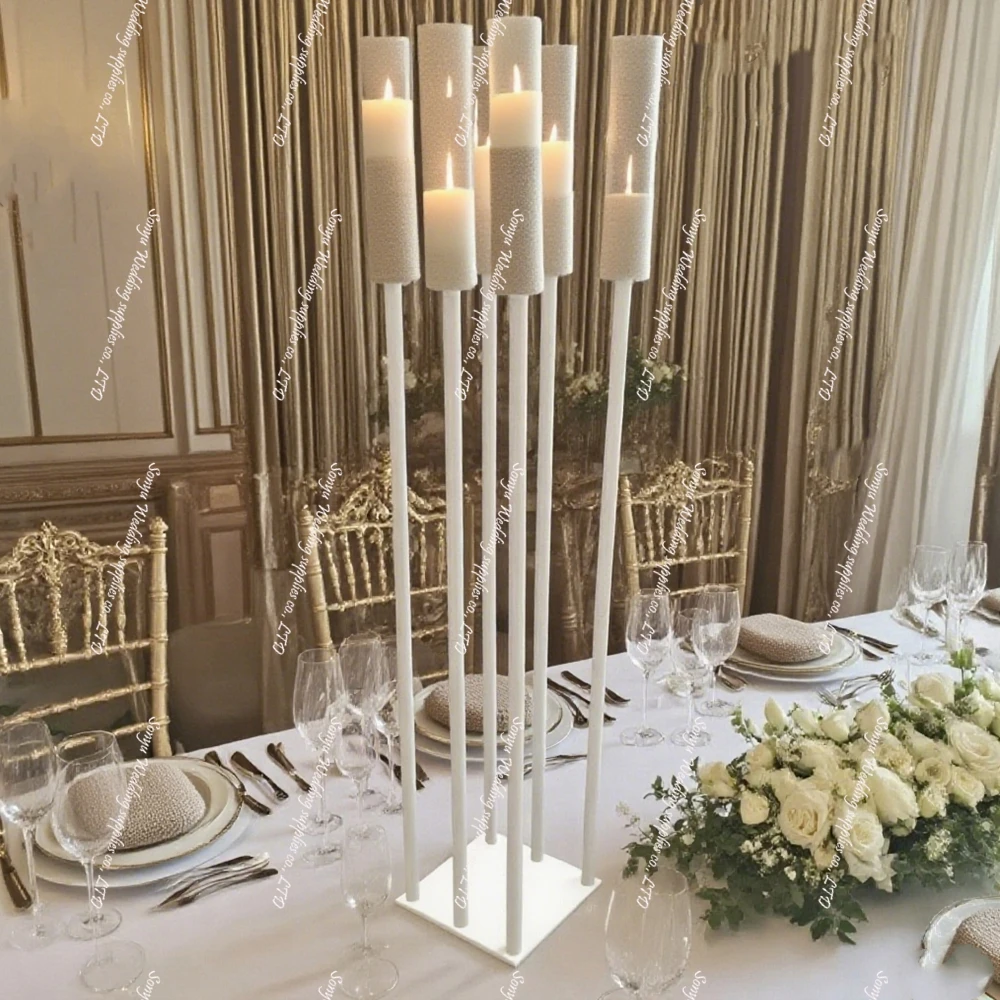 

5pcs)f30 Wedding Decor Tall table gold/black/sliver/ White Metal Candle Holder acrylic Hurricane Candelabra Stand Centerpieces