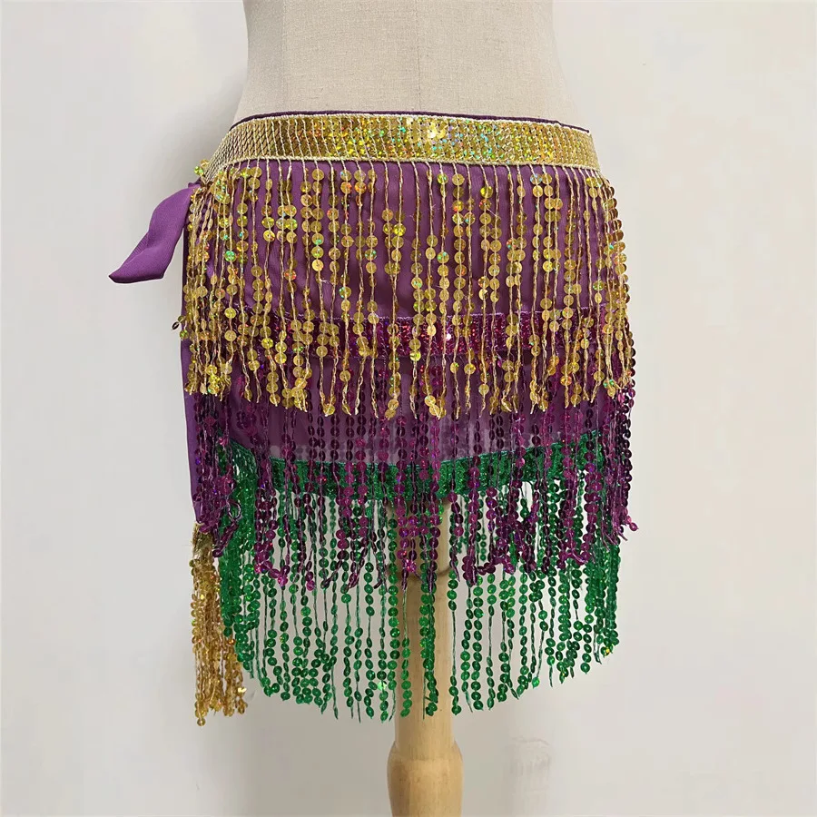New Belly Dance Waist Chain Performance Clothes Skirt Waist Towel Sequined Fringed Waist Chain